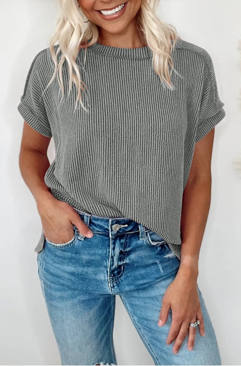 Textured Knit with Exposed Seams Top
